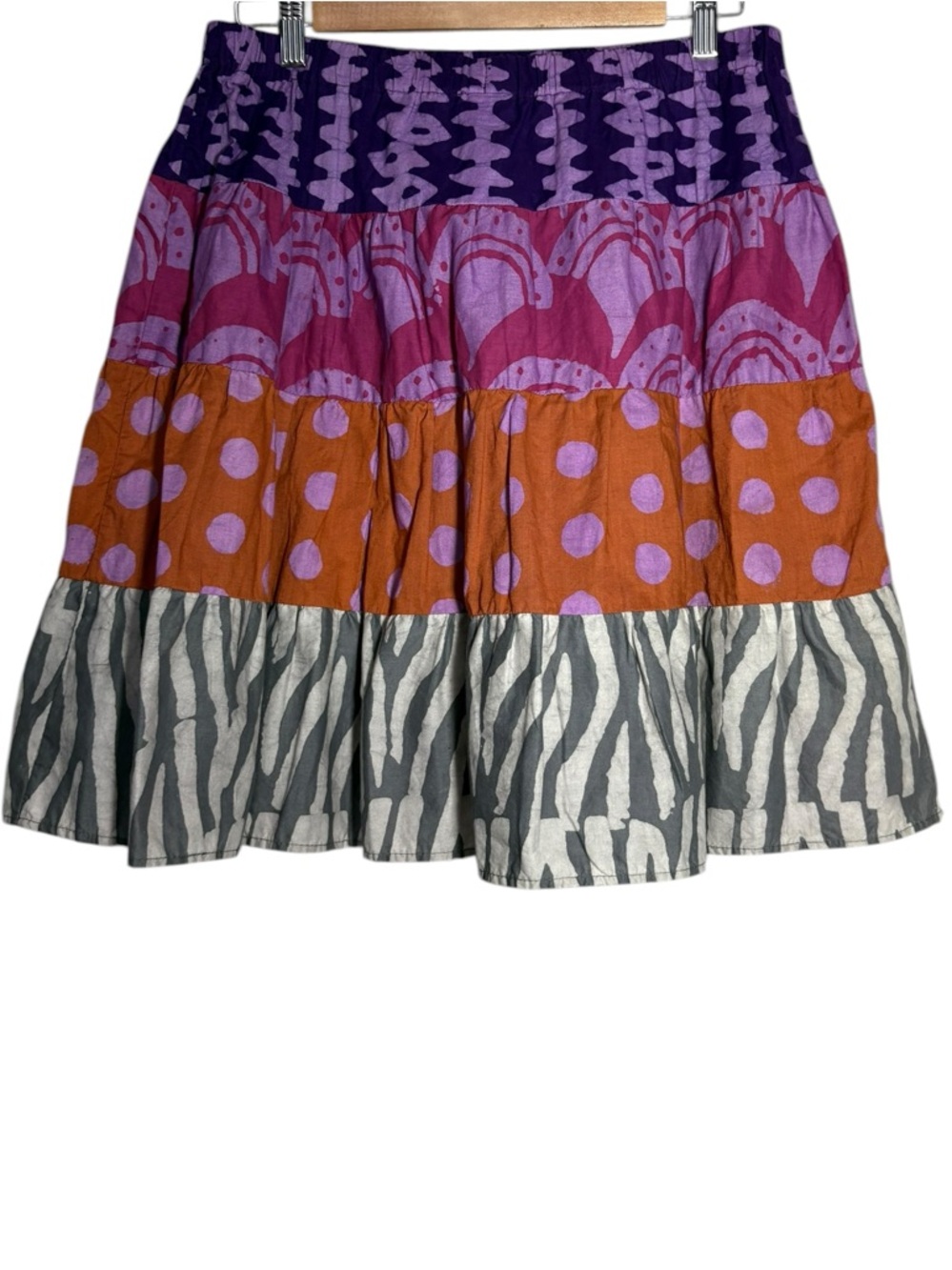 Colorblock Tiered Skirt in Purple, Orange & Gray boho
